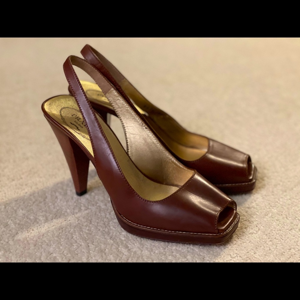 Prada Brown Leather Slingback Pumps